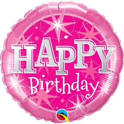 "Happy Birthday" розовый с искрами, 46 см