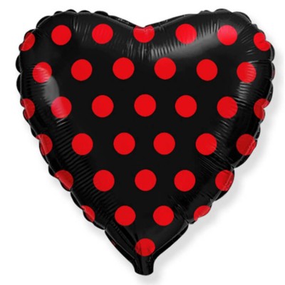 Сердце "Горошек красный на чёрном", 46 см