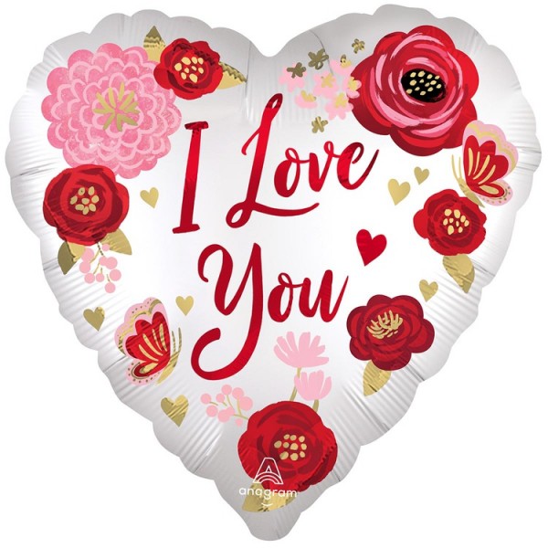 Воздушные шары. Доставка в Москве: Cердце "I Love You" с цветами, 46 см Цены на https://sharsky.msk.ru/
