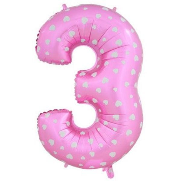 Воздушные шары. Доставка в Москве: Шар розовая цифра с сердцами 3 Цены на https://sharsky.msk.ru/