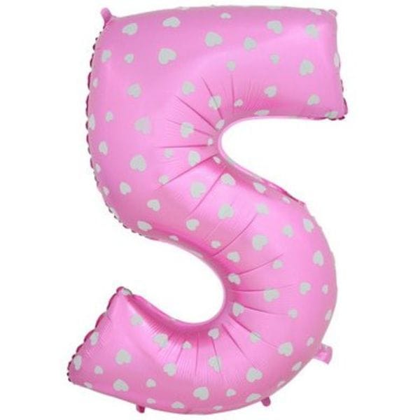 Воздушные шары. Доставка в Москве: Шар розовая цифра с сердцами 5 Цены на https://sharsky.msk.ru/