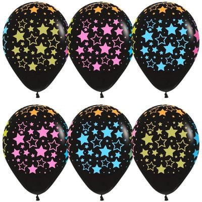 Черные шарики с разноцветными звездами, 35 см